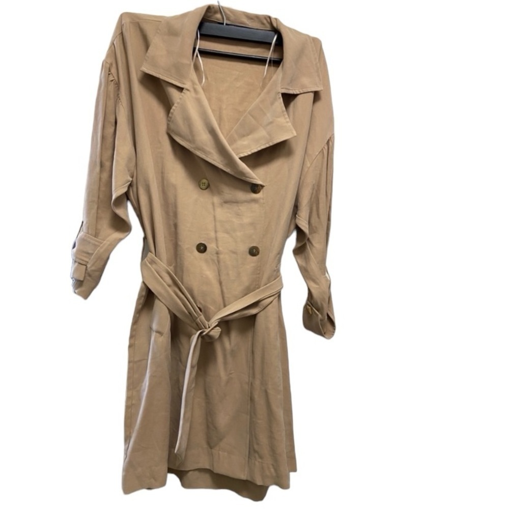 Zara trench dress tan medium lightweight w gold buttons